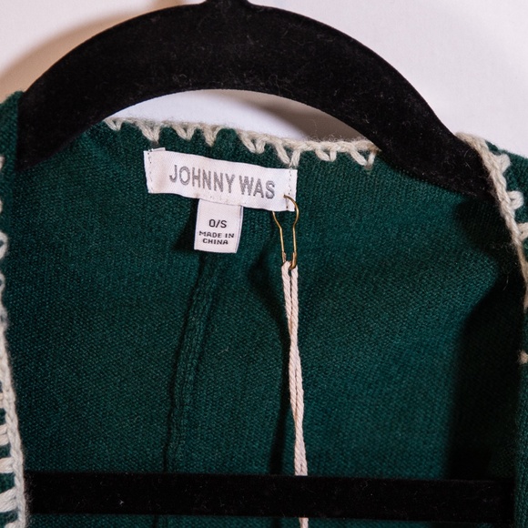NEW Johnny Was Gwen Wool Cashmere Knit Whipstitch Shawl Wrap Sweater Green OS - Picture 2 of 4